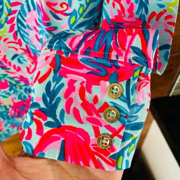 Aleah Long Sleeve Top Surf Blue Flim Flam Size L NWT Lilly Pulitzer - Picture 4 of 5